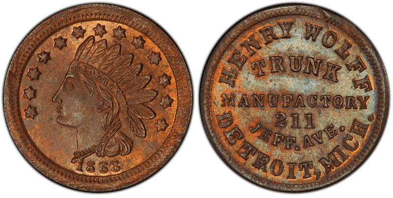 (1863) Copper Civil War Store Card F-225CS-4a, Henry Wolff MI