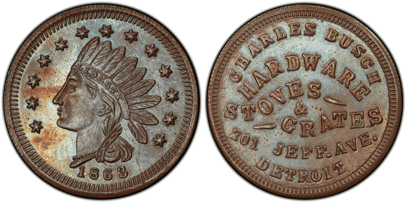 (1863) Civil War Store Card F-225M-3a, Charles Busch MI