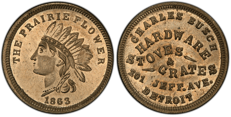 (1863) Copper-Nickel Civil War Store Card F-225M-5d, Charles Busch MI