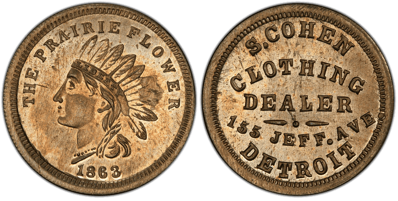 (1863) Copper-Nickel Civil War Store Card F-225Q-4d, S. Cohen MI