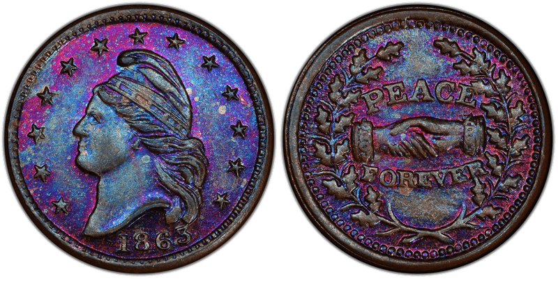 (1863) Copper Civil War Patriotic Token F-22/418a, Peace Forever