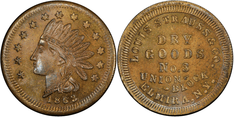 (1863) Brass Civil War Store Card F-230A-2b, Louis Strauss & Co. NY
