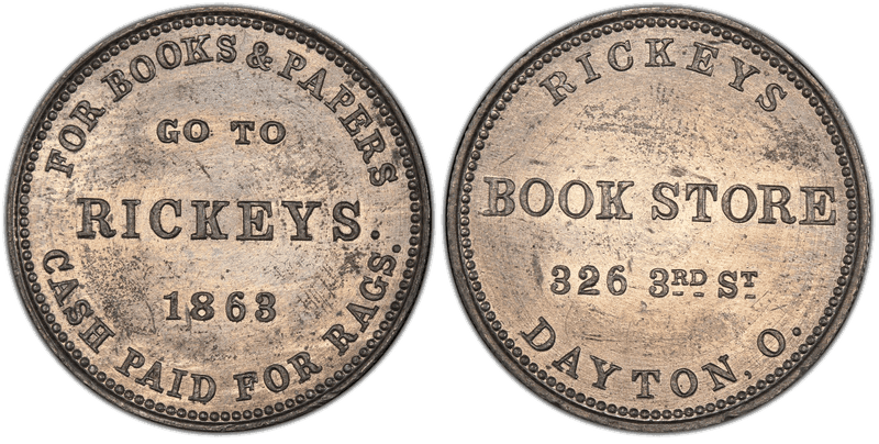 (1863) White Metal Civil War Store Card F-230D-1e, Rickey's OH