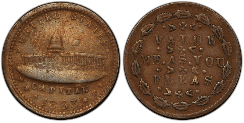 (1863) Copper Civil War Patriotic Token F-234/431a, Value Me As You Please