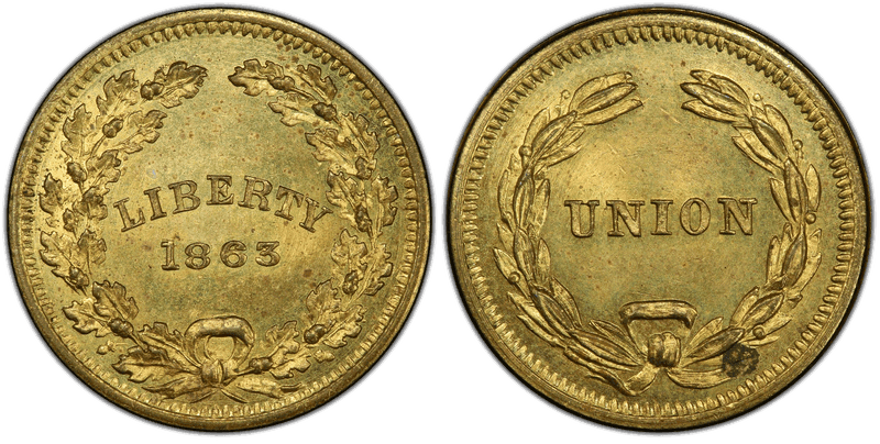 (1863) Brass Civil War Patriotic Token F-236/426b, Liberty-Union