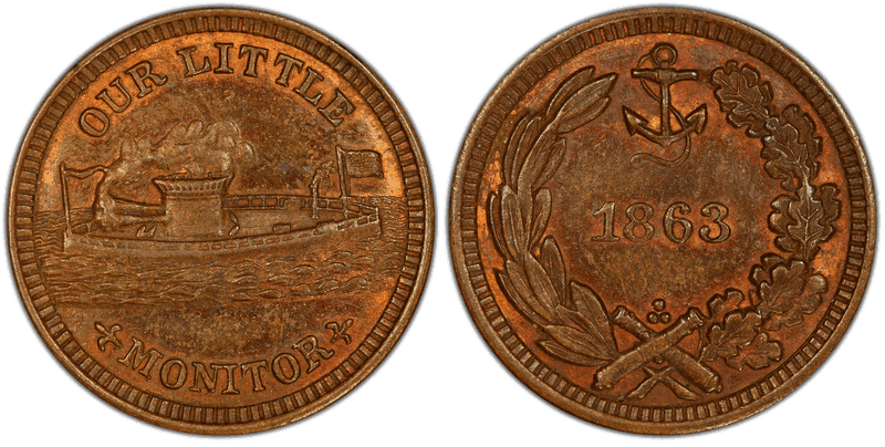 (1863) Civil War Patriotic Token F-237/423a, Our Little Monitor