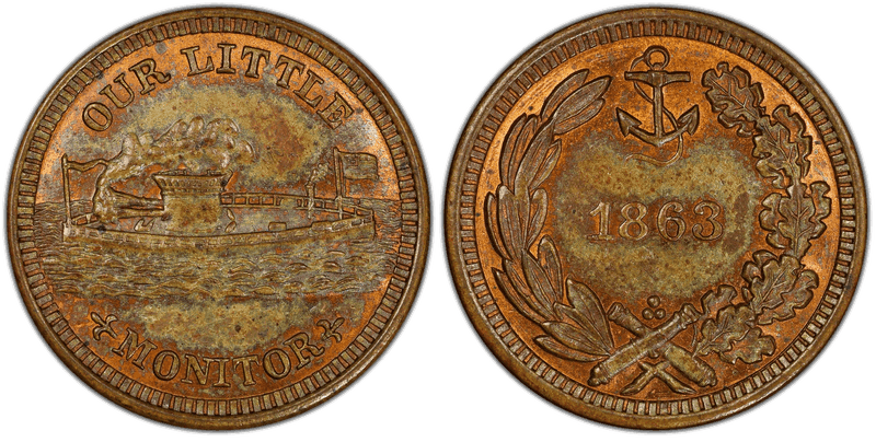 (1863) Brass Civil War Patriotic Token F-237/423b, Our Little Monitor