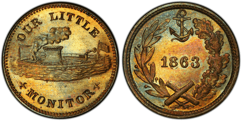 (1863) Copper Civil War Patriotic Token F-239/421a, Our Little Monitor