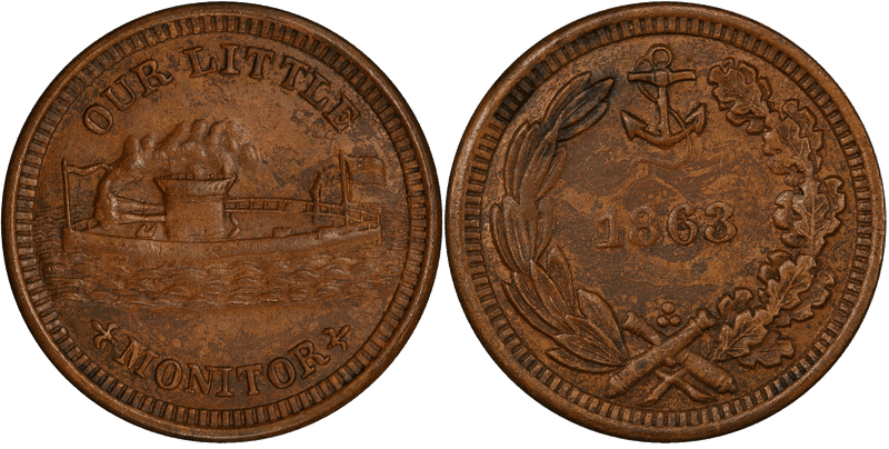 (1863) Copper Civil War Patriotic Token F-239/423a, Our Little Monitor