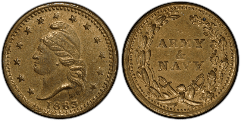 (1863) Brass Civil War Patriotic Token F-23/306b, Army & Navy