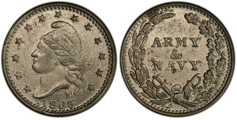(1863) German Silver Civil War Patriotic Token F-23/306j, Army & Navy