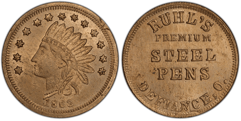 (1863) Copper-Nickel Civil War Store Card F-240A-2d, Ruhl's OH