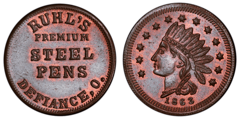 (1863) Copper Civil War Store Card F-240A-4a, Ruhl's OH