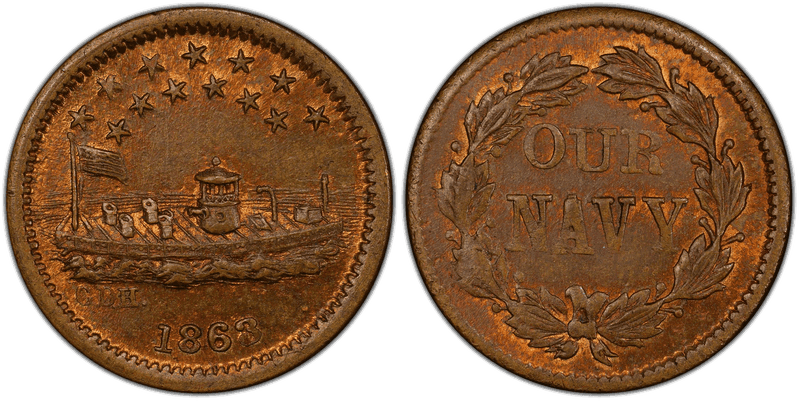 (1863) Copper Civil War Patriotic Token F-240/337a, Our Navy
