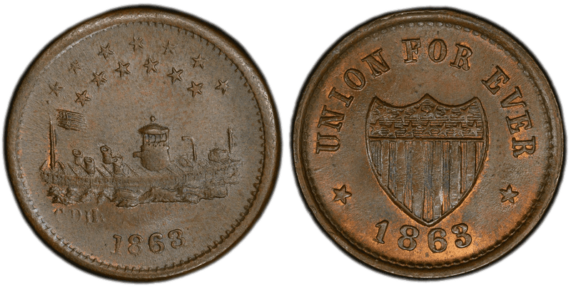 (1863) Civil War Patriotic Token F-240/337a, Our Navy