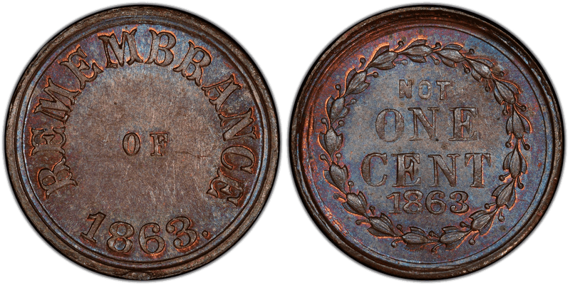 (1863) Copper Civil War Patriotic Token F-245/375Aa, Remembrance of 1863