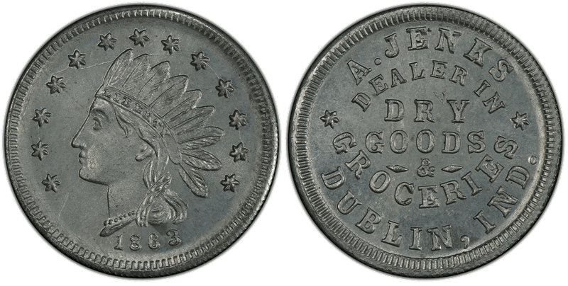 (1863) Zinc Civil War Store Card F-250A-1i, A. Jenks IN