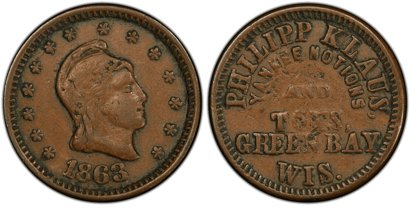 (1863) Copper Civil War Store Card F-250D-1a, Philipp Klaus WI