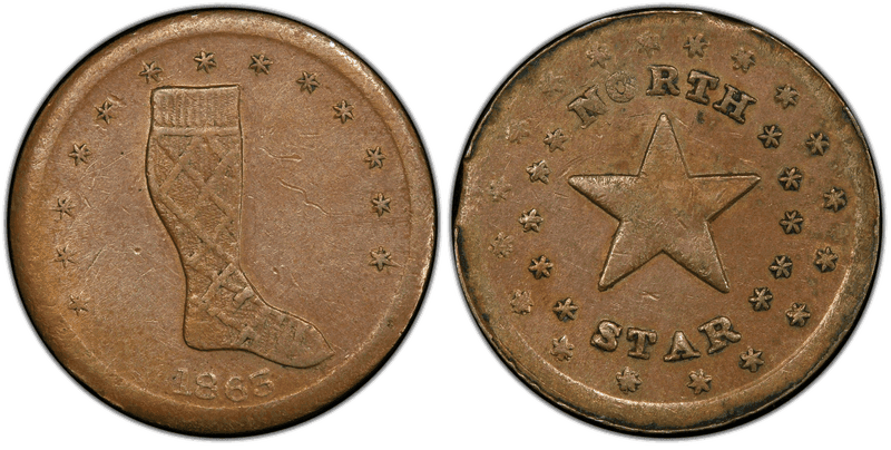 (1863) Copper Civil War Patriotic Token F-250/437a, North Star