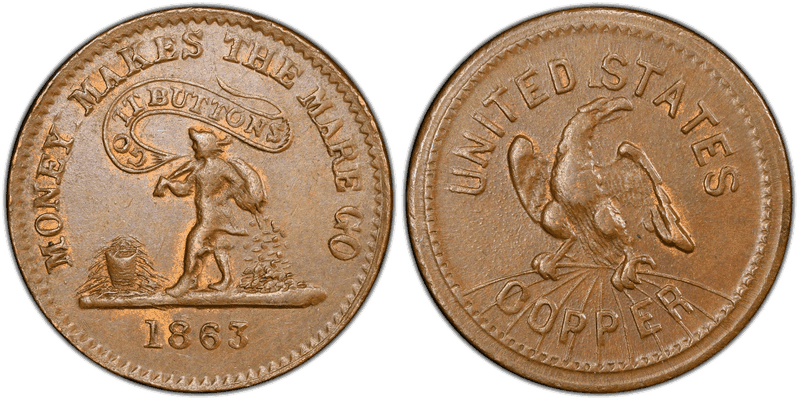 (1863) Civil War Patriotic Token F-254/434a, Money Makes The Mare Go