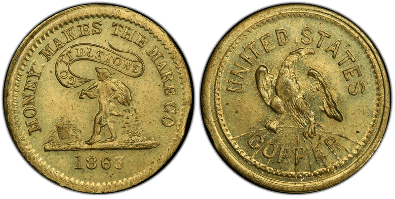 (1863) Brass Civil War Patriotic Token F-254/434b, Money Makes The Mare Go
