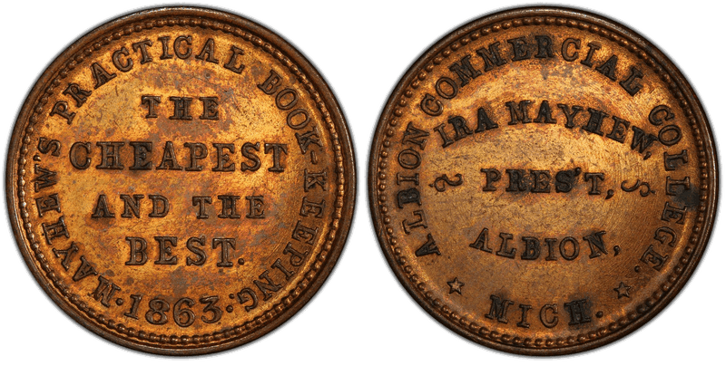 (1863) Brass Civil War Store Card F-25A-1b, Ira Mayhew MI