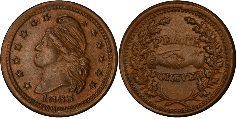 (1863) Copper Civil War Patriotic Token F-25/418a, Peace Forever