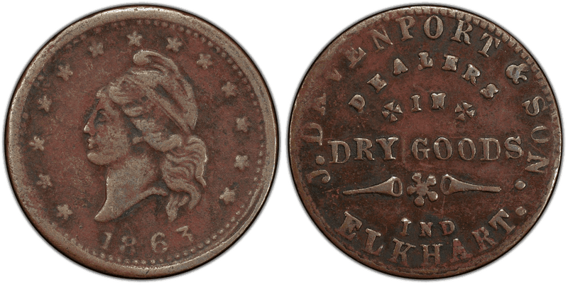 (1863) Copper Civil War Store Card F-260B-1a, Davenport & Son IN