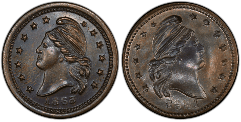 (1863) Copper Civil War Patriotic Token F-26/26a, Full Brockage