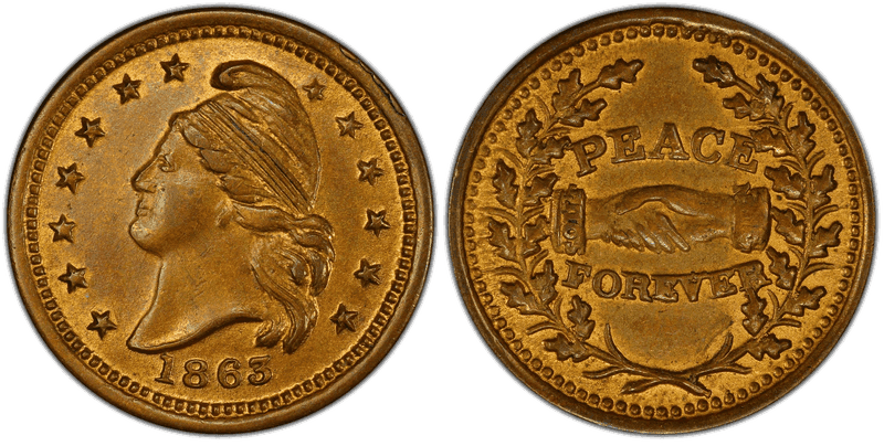 (1863) Brass Civil War Patriotic Token F-26/418b, Peace Forever