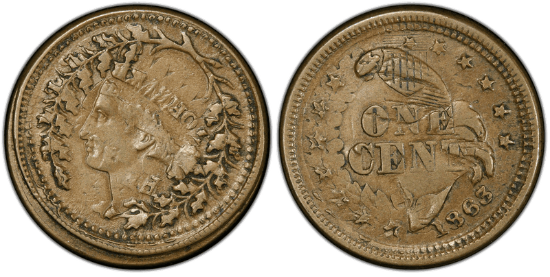 (1863) Copper-Nickel Civil War Patriotic Token F-26/418do, Strk Over 1863 1C Patriotic Cent