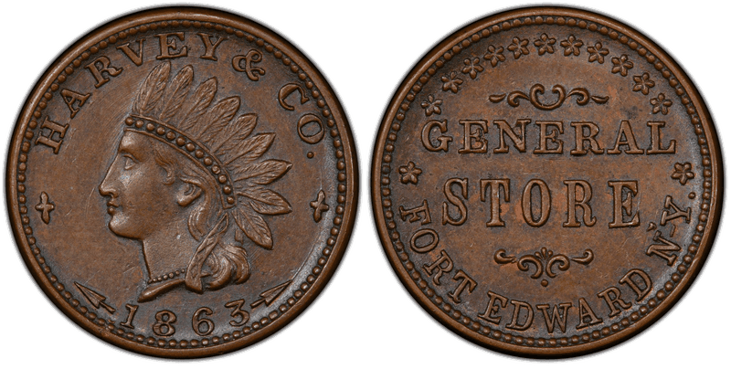 (1863) Copper Civil War Store Card F-270A-1a, Harvey & Co. NY