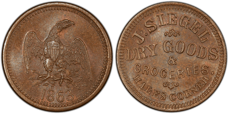 (1863) Copper Civil War Store Card F-270A-1a, J. Siegel WI