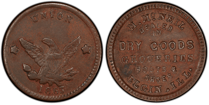 (1863) Copper Civil War Store Card F-270A-1a, M. McNeil IL