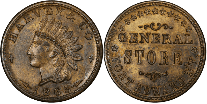 (1863) Brass Civil War Store Card F-270A-1b, Harvey & Co. NY