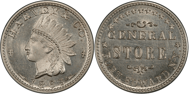 (1863) German-Silver Civil War Store Card F-270A-1j, Harvey & Co. NY