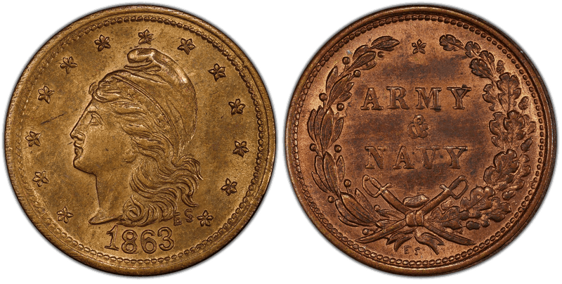 (1863) Brass Civil War Patriotic Token F-28/303b, Army & Navy