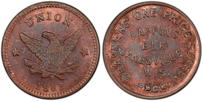 (1863) Copper Civil War Store Card F-300C-3a, Chapmans WI