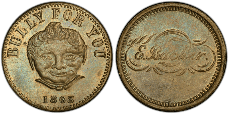 (1863) Brass Civil War Store Card F-300aA-2b, E. Bacher OH