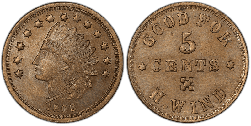 (1863) Copper-Nickel Civil War Store Card F-320A-2d, H. Wind PA