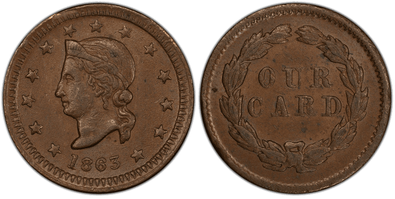 (1863) Copper Civil War Patriotic Token F-32/275a, Our Card