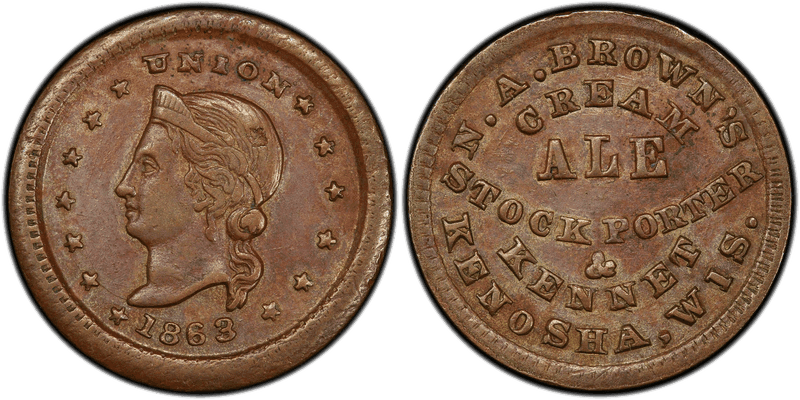(1863) Copper Civil War Store Card F-330A-2a, N.A. Brown's WI