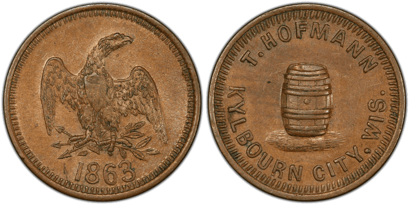 (1863) Copper Civil War Store Card F-340B-1a, T. Hoffman WI