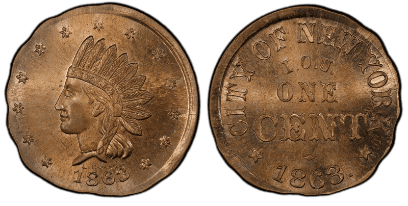 (1863) Copper-Nickel Civil War Store Card F-345aA-1do, City of New York NY