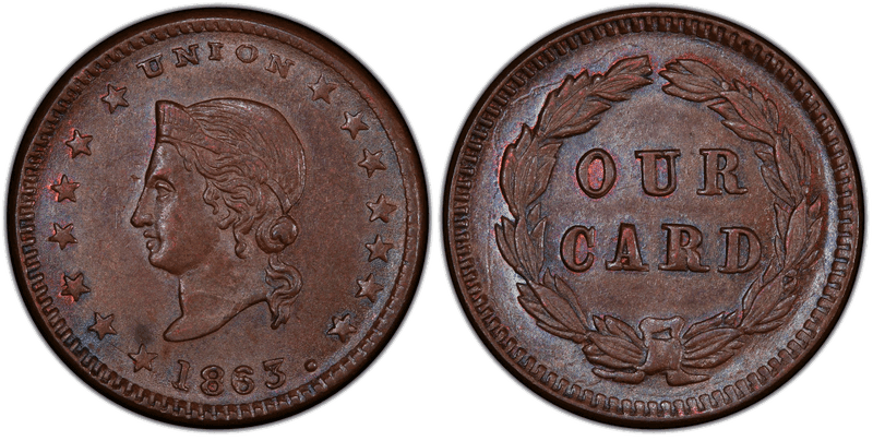 (1863) Copper Civil War Patriotic Token F-34/276a, Union-Our Card