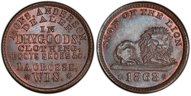 (1863) Civil War Store Card F-360A-1a, Mons. Anderson WI