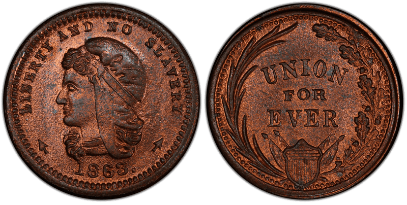 (1863) Civil War Patriotic Token F-36/271a, Liberty and No Slavery