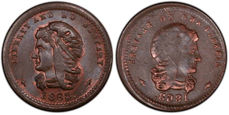 (1863) Copper Civil War Patriotic Token F-36/36a, Full Brockage