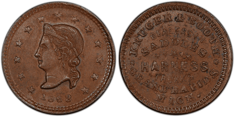 (1863) Civil War Store Card F-370E-1a, Kruger & Booth MI
