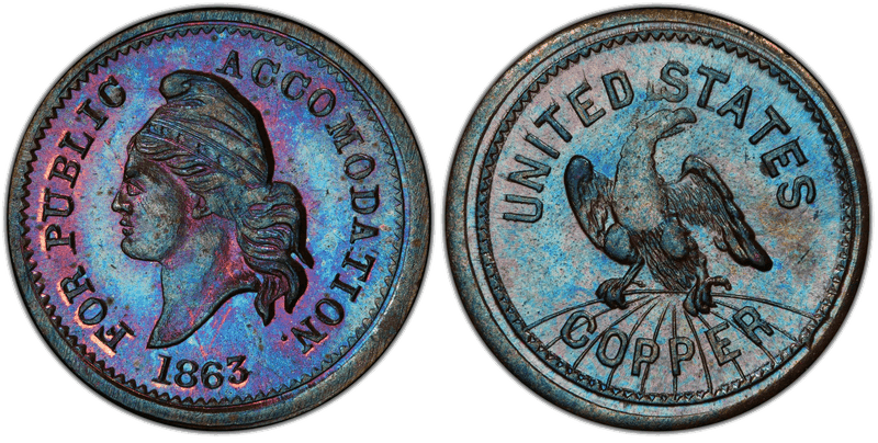 (1863) Copper Civil War Patriotic Token F-37/434a, For Public Accommodation